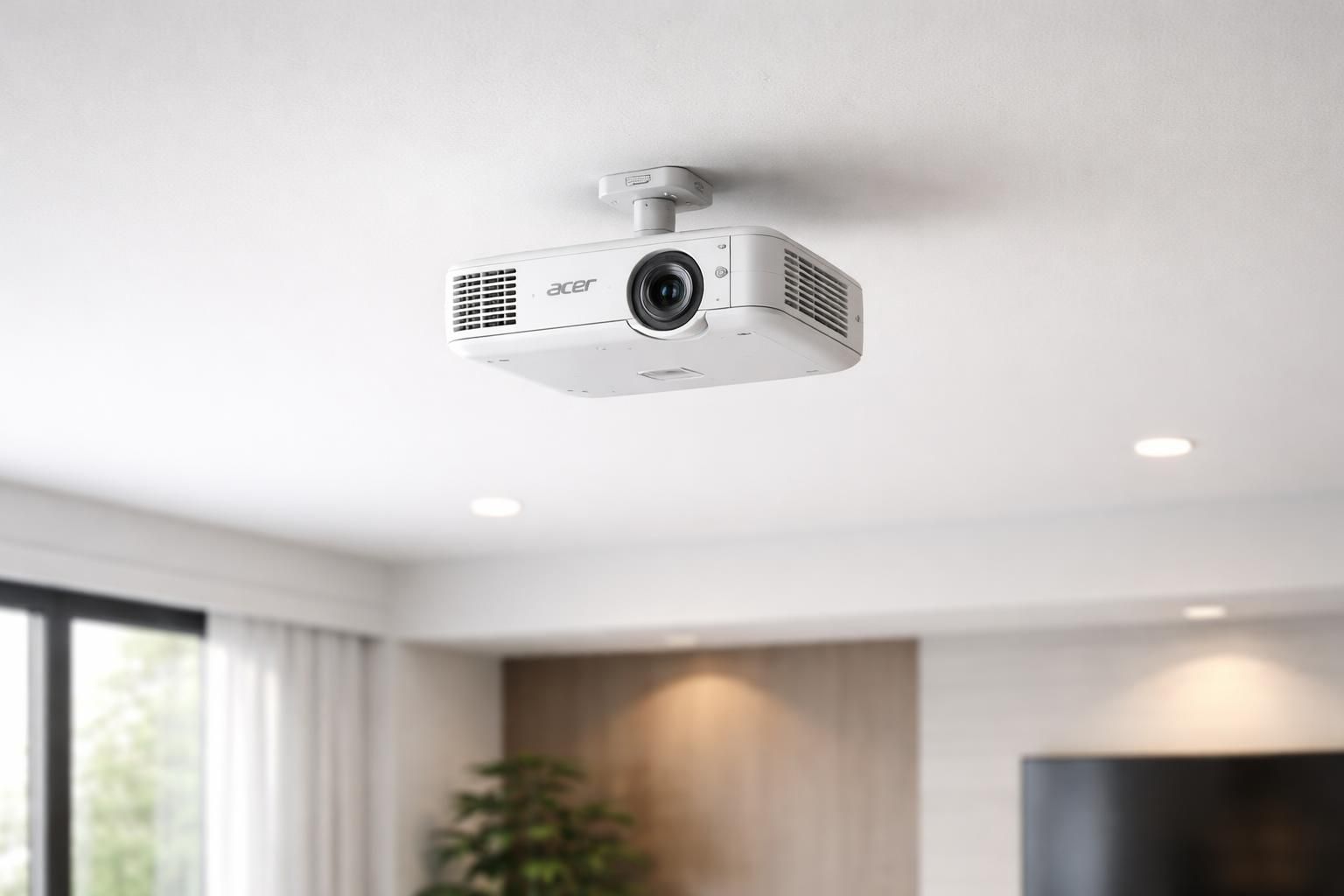 découvrez comment réaliser une installation de plafond propre et esthétique avec un vidéoprojecteur acer et des câbles parfaitement dissimulés pour un rendu impeccable.