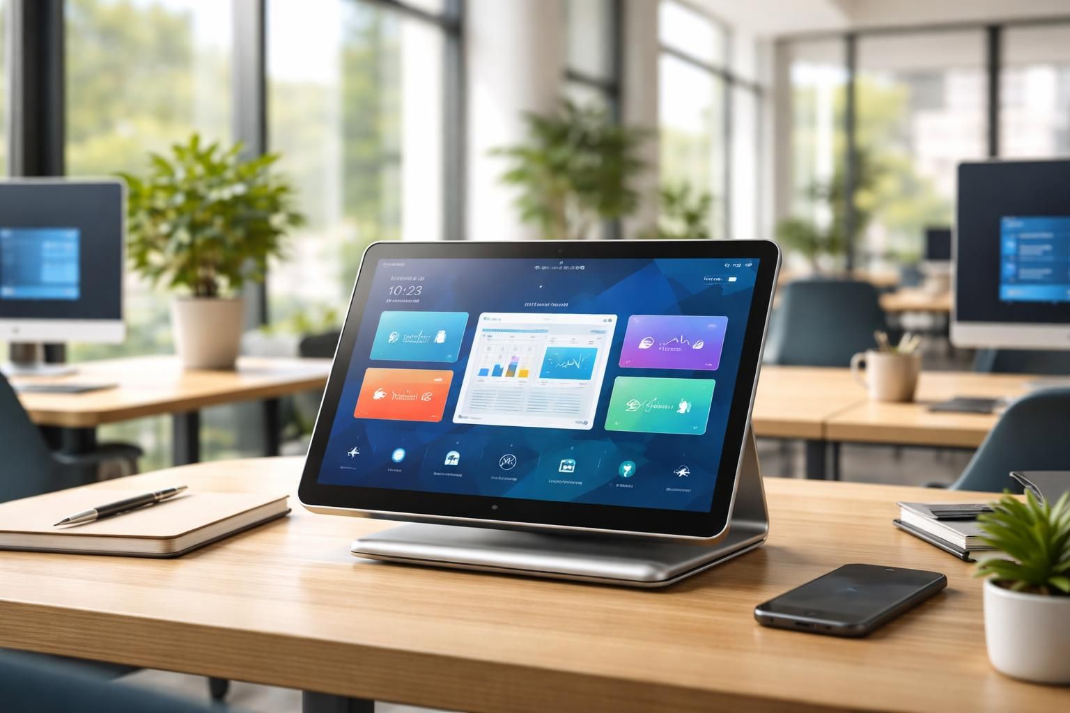 découvrez comment la signalétique dynamique avec une tablette tactile peut transformer vos bureaux en espaces interactifs et modernes, améliorant la communication et l'expérience utilisateur.