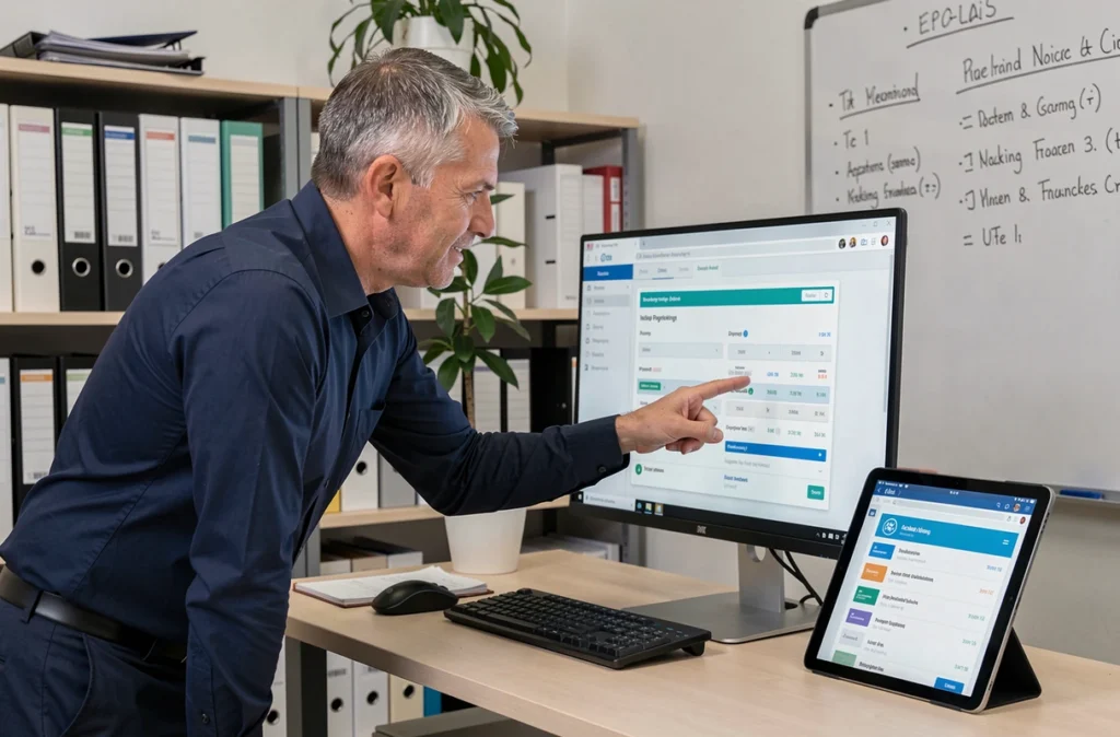 Responsable RH configurant l'intégration entre Advango billetterie et un logiciel de paie CSE sur grand écran