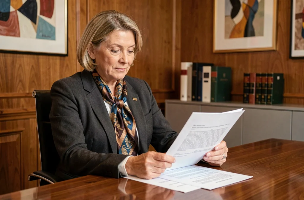 Maître Brigitte Karila, avocate en droit du travail à Lille, consultant un dossier juridique
