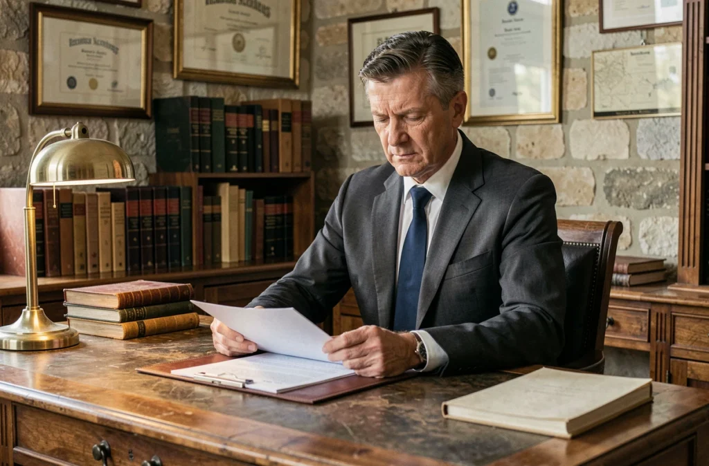 Maître Frédéric Pau, avocat spécialiste du droit du travail dans le Nord, dans son bureau