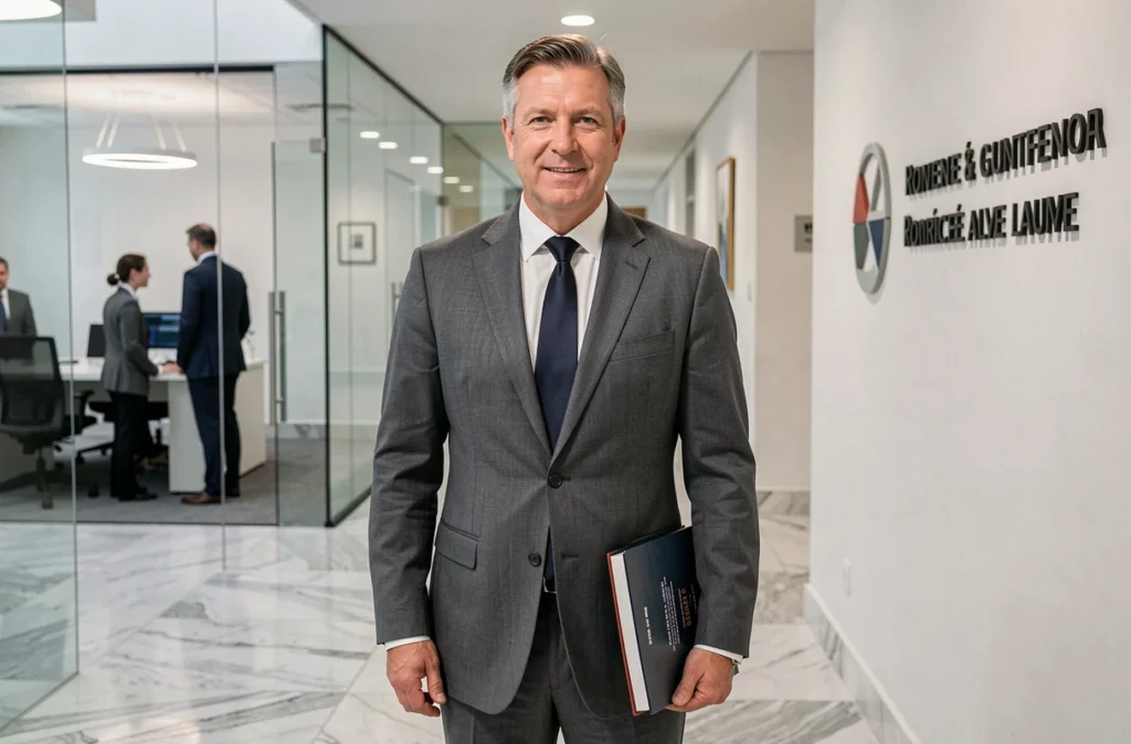 Maître Laurent Roberval, avocat en droit du travail dans le Nord, dans le couloir de son cabinet